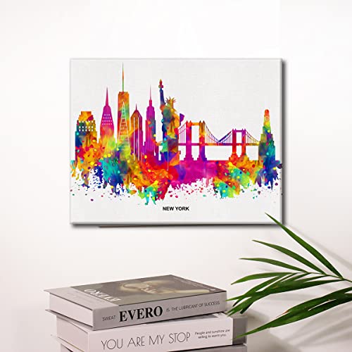 Cityscape Art Canvas Wall Art Modern Abstract Colorful New York Skyline Canvas Print Painting Office Home Wall Decor Framed Gift 12X15 Inch #TOP4
