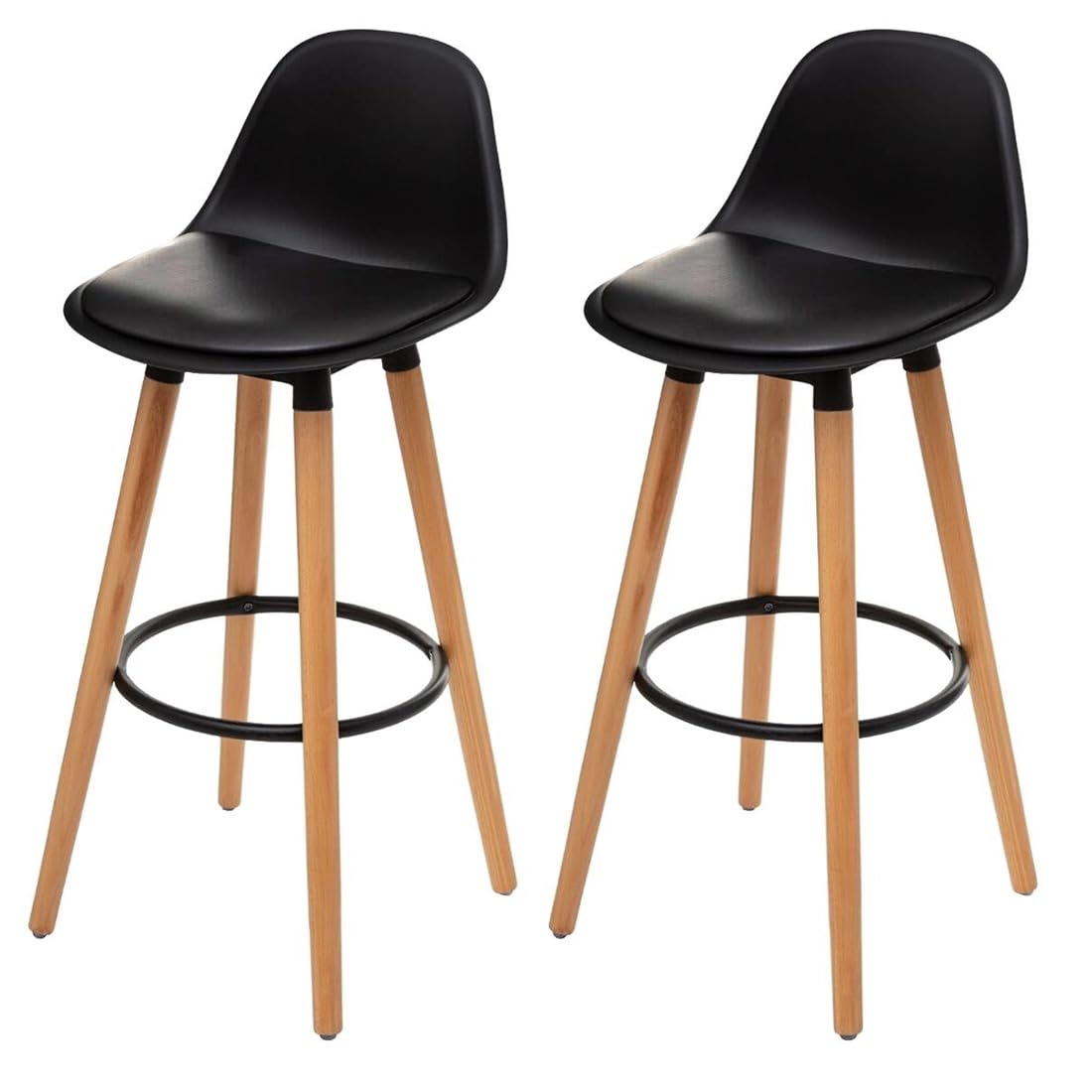 Acomoda Textil – Juego de 2 Taburetes de Bar para Cocina, Salón, Comedor y Restaurante. Silla Alta, Acolchada y Cómoda con Respaldo y Reposapiés 40,5x38x91,5 cm. (Negro)