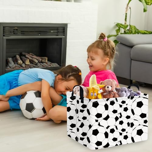 Image of FXOLCSHE Rectangular Easter Soccer Basket,Sports Boys box,Collapsible waterproof college dorm laundry basket,Baby Nursery Hamper,Boys Soccer Room Decor(Big football)