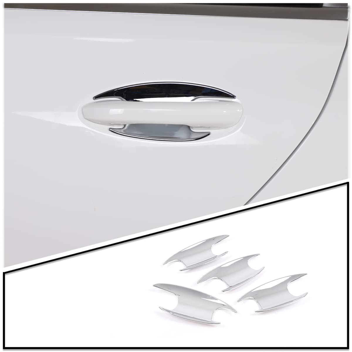 TINKI Car Door Handle Bowl Protection Cover Trim Compatible for Mercedes-Benz W206 C-Class C200 C300 Base Sport Sedan 4-Door 2022 2023 Exterior Accessories (ABS Plastic, Bright Silver)