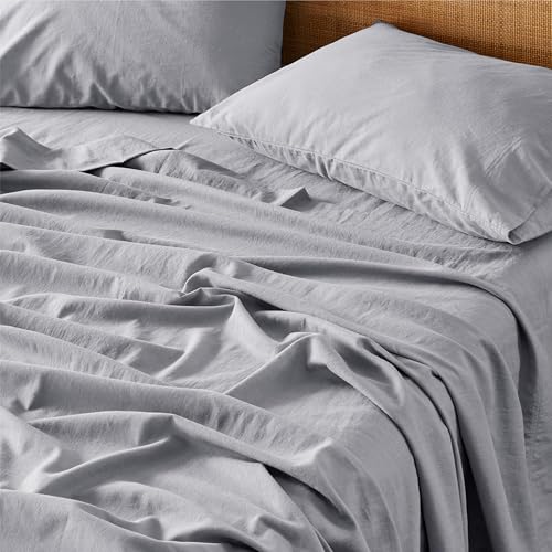 Bedsure Linen Sheets - King Size Sheets, Blend from Linen Cotton Bedsheets, Breathable Cotton Bedsheets, Gifts for All Seasons, 4 Pieces, Light Grey