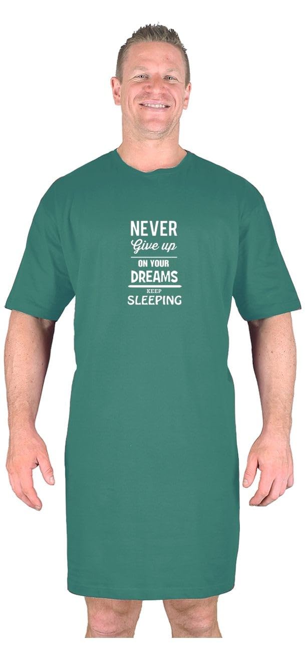 Big Mens Sea Green Never Give Up Nightshirt Cotton Sizes M L XL 2XL 3XL 4XL 5XL 6XL 7XL 8XL, Size : 7XL