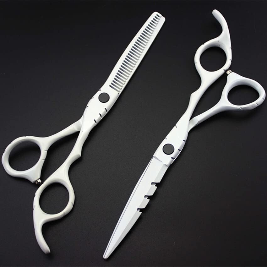 Ciseaux de coupe de cheveux blancs 6 pouces avec ciseaux de coiffure effileurs