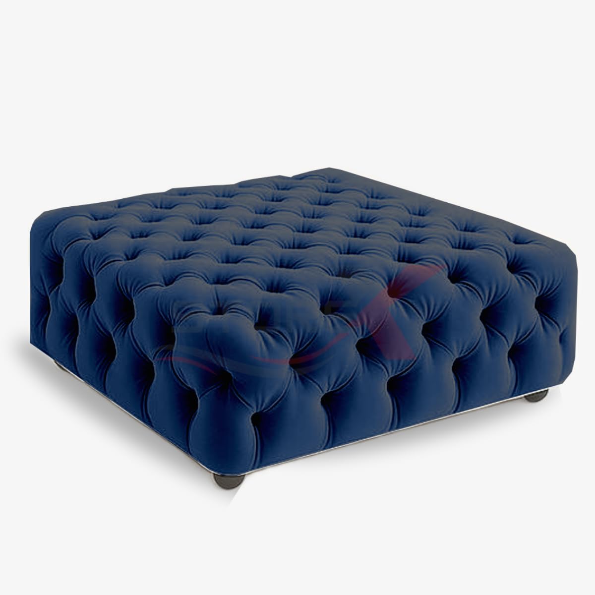 STOREX Diamond Tufted Ottoman Coffee Table – Velvet Upholstered Footstool Bench – Space-Saving & Oversized Sizes – Square Centerpiece for Living Room or Bedroom (Blue, Space Saving)