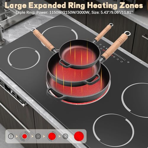Image of Electric Cooktop 34.25 Inch(Cut-out Size: 34.25 inchx19.3 inch) - 9200W 36 Inch High Power 5 Burners Electric Stovetop, Built-in Ceramic Burner, Safety Lock, Expandable Ring, 240V Hard Wired (No Plug)