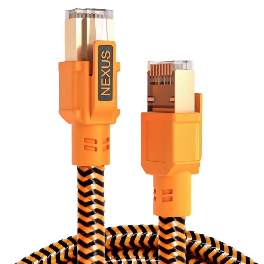 NEXUS CAT8 Network Cable 0.5M FULL COPPER Ethernet Cable High-Speed 40Gbps 2000MHz RJ45 Braided and Shielded Ethernet Cable Compatible with Ethernet Switches PS5 PC Router TV Xbox (0.5M)