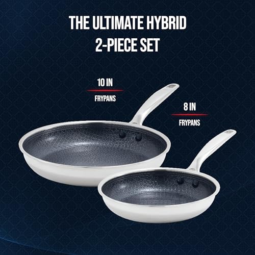 Image of Blue Diamond Hybrid Nonstick Stainless Steel 8 inch & 10 inch Frying Pan Skillet Set, PFAS-Free Ceramic Diamond Bond Searing, Egg & Omelet Pan, Dishwasher Safe, Stay-Cool Handle, Induction Ready, All Cooktops