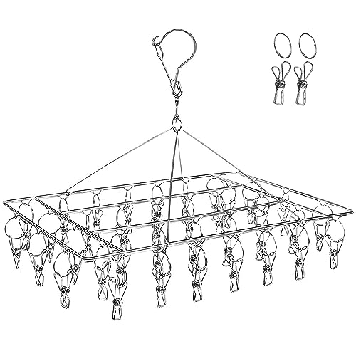 DARUITE Stainless Steel Sock Drying Rack with 36 Pegs Metal Sock Hanger With Clips for Washing Line Laundry Dryer Rack Clothes Airer for Socks and Underwear(1 Pack)