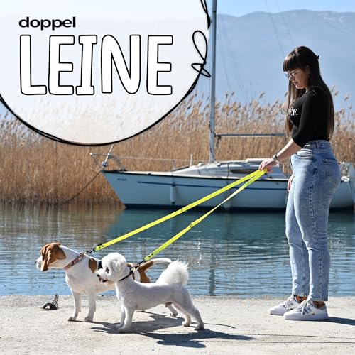 FIRSTPAW Hundeleine - Wasserdicht Trainingsleine für Hunde - 2m Doppelleine - Gelbe Hundeleine für Klein, Mittelgroße und Große Hunde - Multifunktionelle und Verstellbare Leine Hund