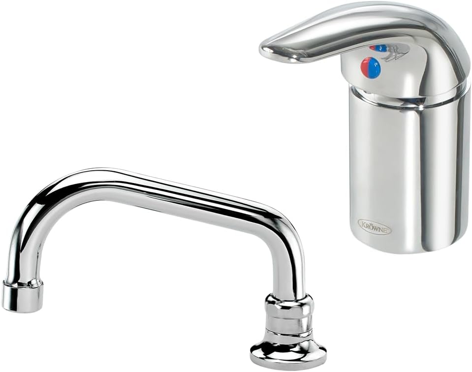 Krowne 16-331L Series Faucet, Deck Mount Remote Valve, Single Hole, Single Lever Handle, Color Coded Index, 6" Remote spout, 1.8GPM Aerator, 1/2" NPS Female Outlet, 3/8" Compression Female Inlets