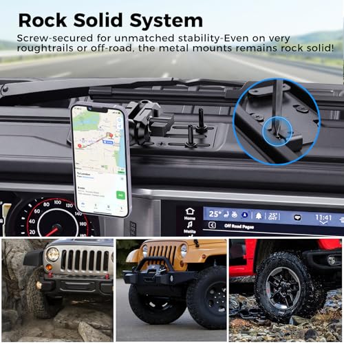 DIAMOOKY Upgraded Metal Phone Mount Compatible with Jeep Wrangler JL JLU 2024 2025 2026 & Gladiator JT 2024 2025 2026 Accessories, Dash Phone Holder with Duck Mounts System Kit (Not for 4xe) — view 3