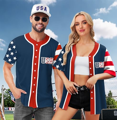 AOBUTE Camisa masculina de beisebol com bandeira americana de manga curta 4 de julho, Patriota, 3G