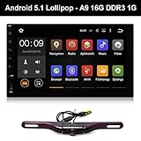 EKYLIN 7' Android 5.1 Car Pad Tablet PC Radio Stereo Head Unit Double Din Auto GPS Entertainment Dash Center Amplifier Media HD 1080P Player + Backup Camera - A9 Quad Core DDR3 1G Nand 16G