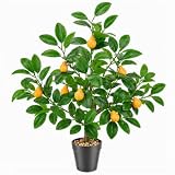 Gresorth 20' Artificial Pear Tree Fake House Green Plant with Fruits Decoration Pot Big Realistic Leaves for Home Table Office Garden Indoor Outdoor
