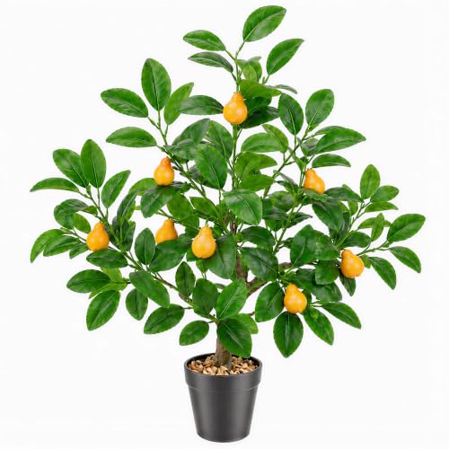Gresorth 20" Artificial Pear Tree Fake House Green Plant with Fruits Decoration Pot Big Realistic Leaves for Home Table Office Garden Indoor Outdoor