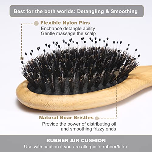 Hair Brush, BESTOOL Small Travel Hair Brush for Women Men or Kids, Boar Bristle Hairbrush for Detangling Defrizz - Image 3