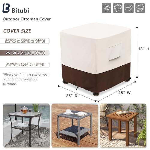 Image of Bitubi Waterproof Patio Ottoman Cover, Heavy Duty Square Outdoor Side Table Furniture Covers Size 25L x 25W x 18H inch (Brown)
