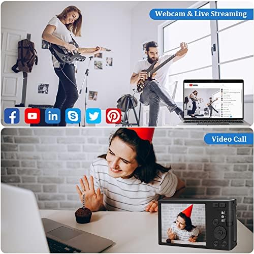Digital Camera Auto Focus 48MP 4K Camera with 32GB SD Card 16X Digital Zoom Compact Camera (2 Batteries) Black