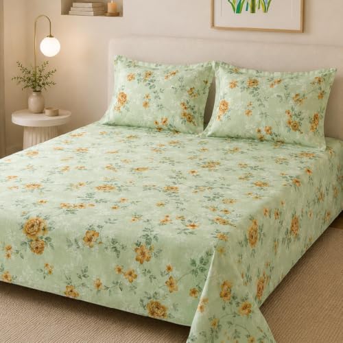 Image of LANE LINEN Symphony 100% Cotton 144TC Double Bedsheet Set, 3 Piece, Printed