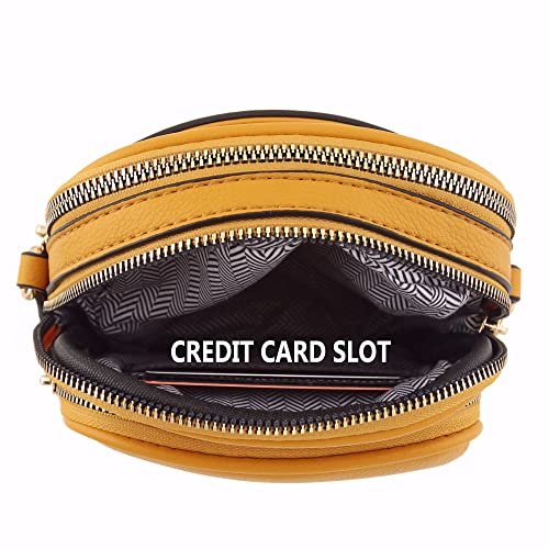 Image of FashionPuzzle Multi Pocket PU Leather Casual Crossbody Bag with Adjustable Strap (Mustard)