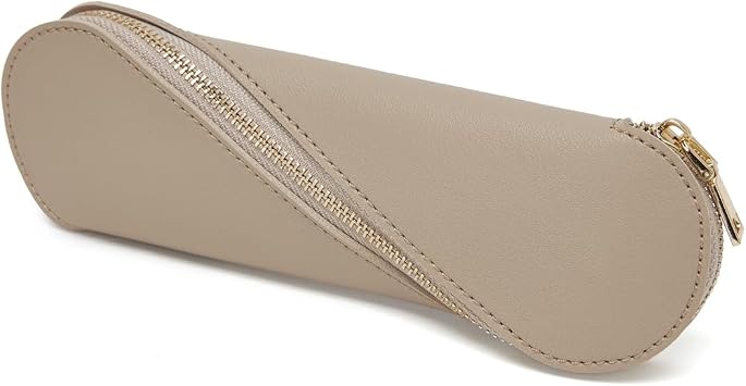 Pencil Case Lightweight and Cute Pencil Pouch Slim and Stylish Khaki,Faux Leather