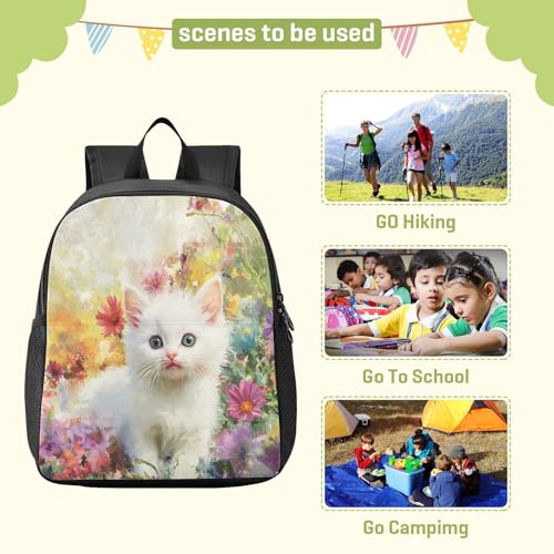 RunningBear Cat Flowers Beige Kids Backpack for Boys Girls Lightweight Schoolbag for Girls School3