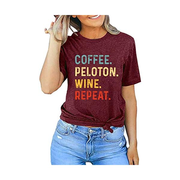 Coffee-Wine-Repeat-T-Shirt-Women-Letter-Print-Tee-Shirt-Drinking-Alcohol-Shirt-Wine-Lovers-Shirt-Tops Coffee Shirts for Women Graphic Tees Shirt Coffee Letter Print Shirt Tops Funny Saying (Wine Red, Medium)