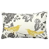 UOOPOO Trendy Yellow Gray Ivory Vintage Floral Bird Lumbar Throw Pillow Case Square 12 x 20 Inches S