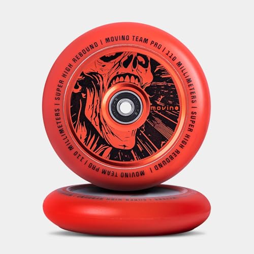 Movino Stunt Scooter Räder Rollen Ersatzräder Ersatzrollen 2 Stück 110 mm Aluminium Polyurethan Super High Rebound 100 kg Belastbar Full Core Skull Red