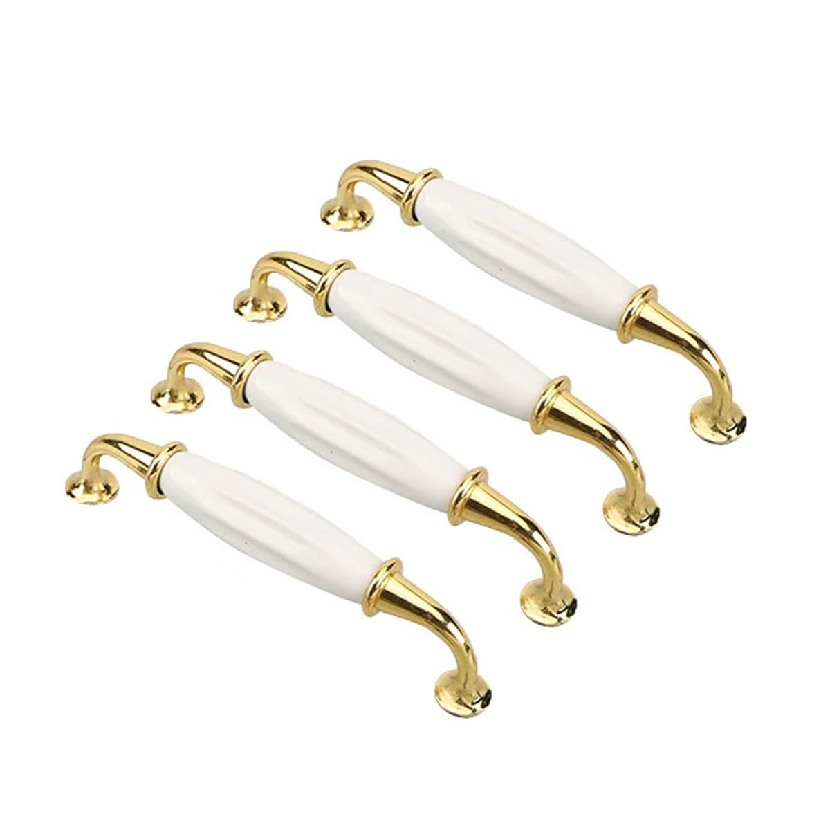 Wszgrjdm Gold 4Pcs Ceramic Zinc Alloy Cabinet Handle, Drawer Handles, Door Knobs For Replacement, For Drawer, Cupboard, Bathroom Cabinet, Wardrobe Door(Single Hole/96/128Mm)