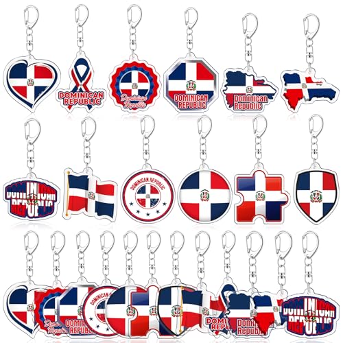 Neptniopllab 24pcs Dominican Republic Acrylic Keychains for Dominican Republic Party Decoration Favor Dominican Flag Souvenir Gift Friends Women Bag Charm