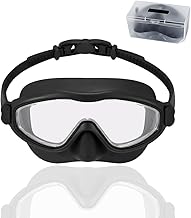 PROBEROS® Premium Swimming Goggles for Men & Women, 2-in-1 Wide View Goggles UV Protection & Anti-Glare Lenses with Anti-Choke Nose Cover & Earplugs, Adjustable No Pressure Swim Goggles, Black