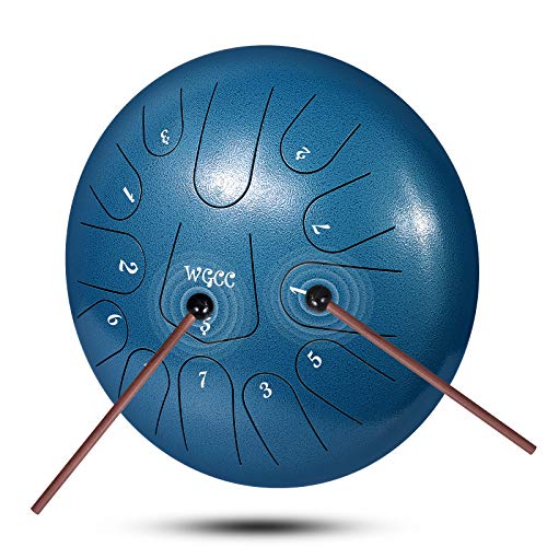 Steel Tongue Drum, 13 Notes 12 inches Hand Tongue Drum Percussion Instrument Lotus Pan Drum with Drum Mallets Carry Bag (Blue)