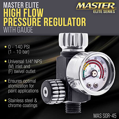Image of Master Airbrush Master Elite Series High Flow Spray Gun Regulator with Gauge, 0 to 140 PSI - Air Flow Control Adjusting Valve for Air Tools