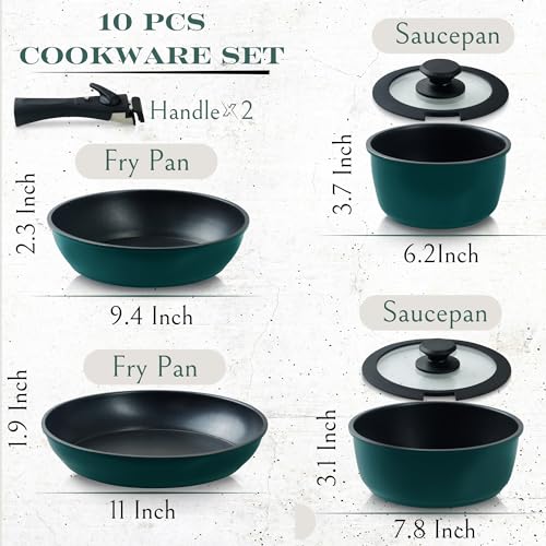 Image of Moss & Stone Aluminum Pots And Pans Set Nonstick, Removable Handle Cookware, Stackable , Dishwasher Safe, Induction Camping Cookware Set. (10 Pieces Blue)