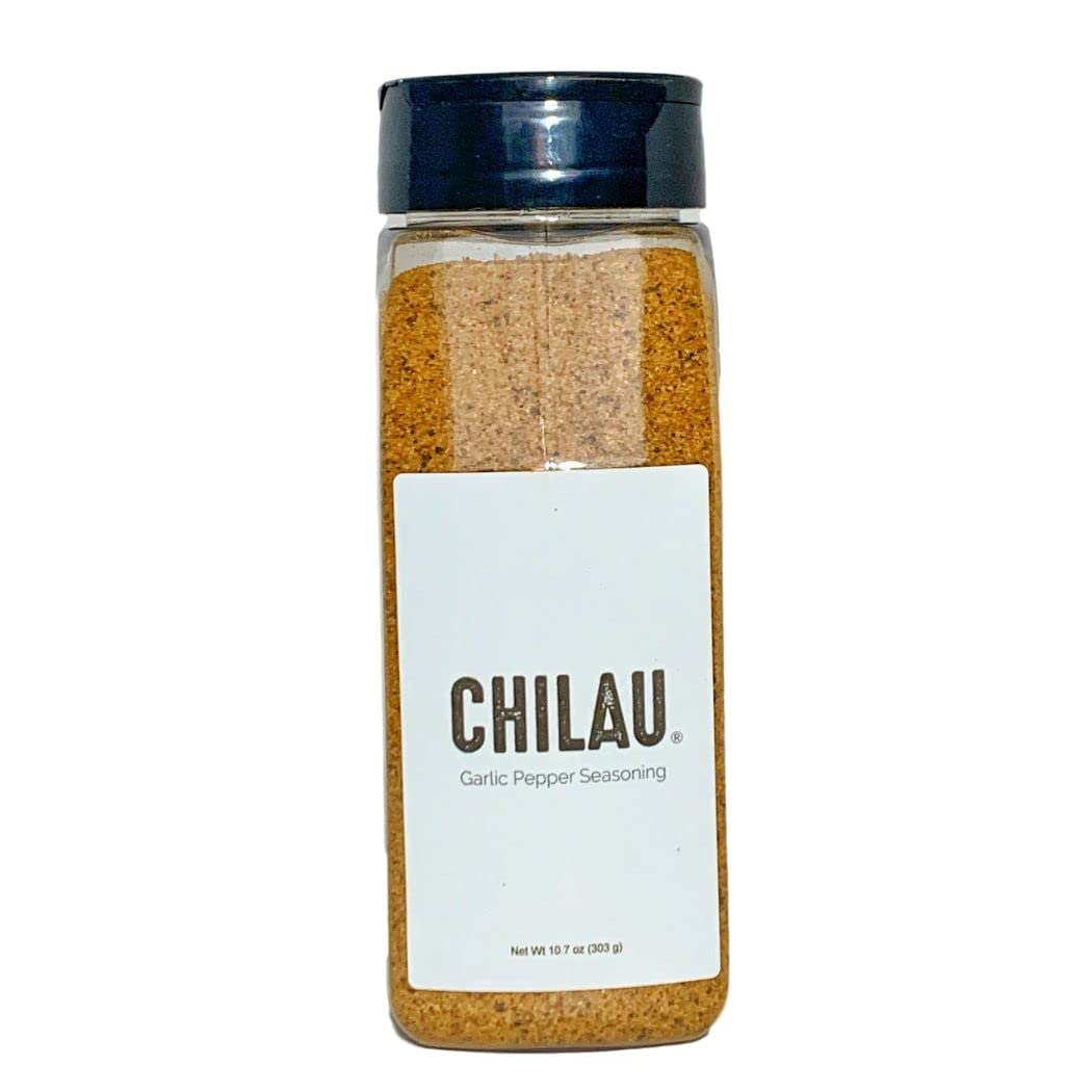 ChilauGarlic Pepper Seasoning - Seasoned Salt for Chicken, Seafood, Meats, and Veggies - Infused with Sea Salt, Ground Garlic, Chili Peppers, and Spices - Versatile Flavor Booster - 10.7oz