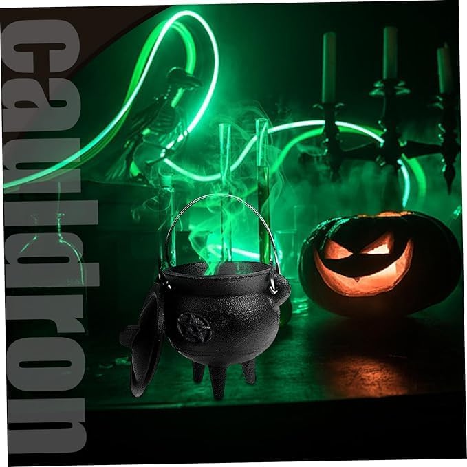 Cauldron Witches Cauldron Cast Iron Cauldron with Lid and Handle Halloween Witch Cauldron Pot 3.94x2.95x2.95inch Cauldron Decorative Candle Incense Burning Witchcraft Halloween Decorations