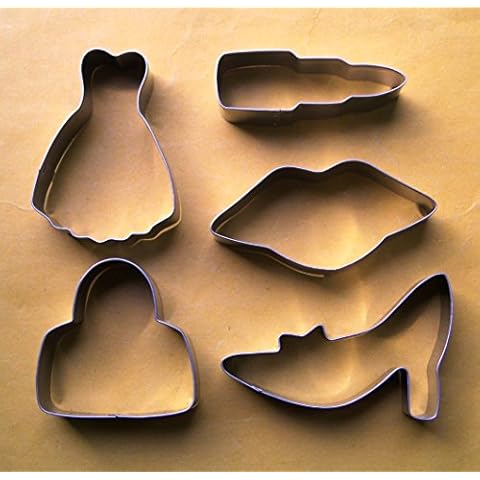 Lady Theme Cookie Cutter Dress Hight Heel Handbag Lipstick Biscuit Stainless Steel Fondant Baking Mold Set Cover