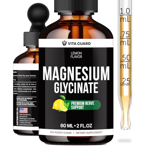 Vita Guard Magnesium Glycinate 500mg Liquid Drops | High-Absorption Liquid Magnesium for Relaxation Sleep Support & Muscle Wellness | Sugar-Free Vegan Non-GMO Magnesium Supplement