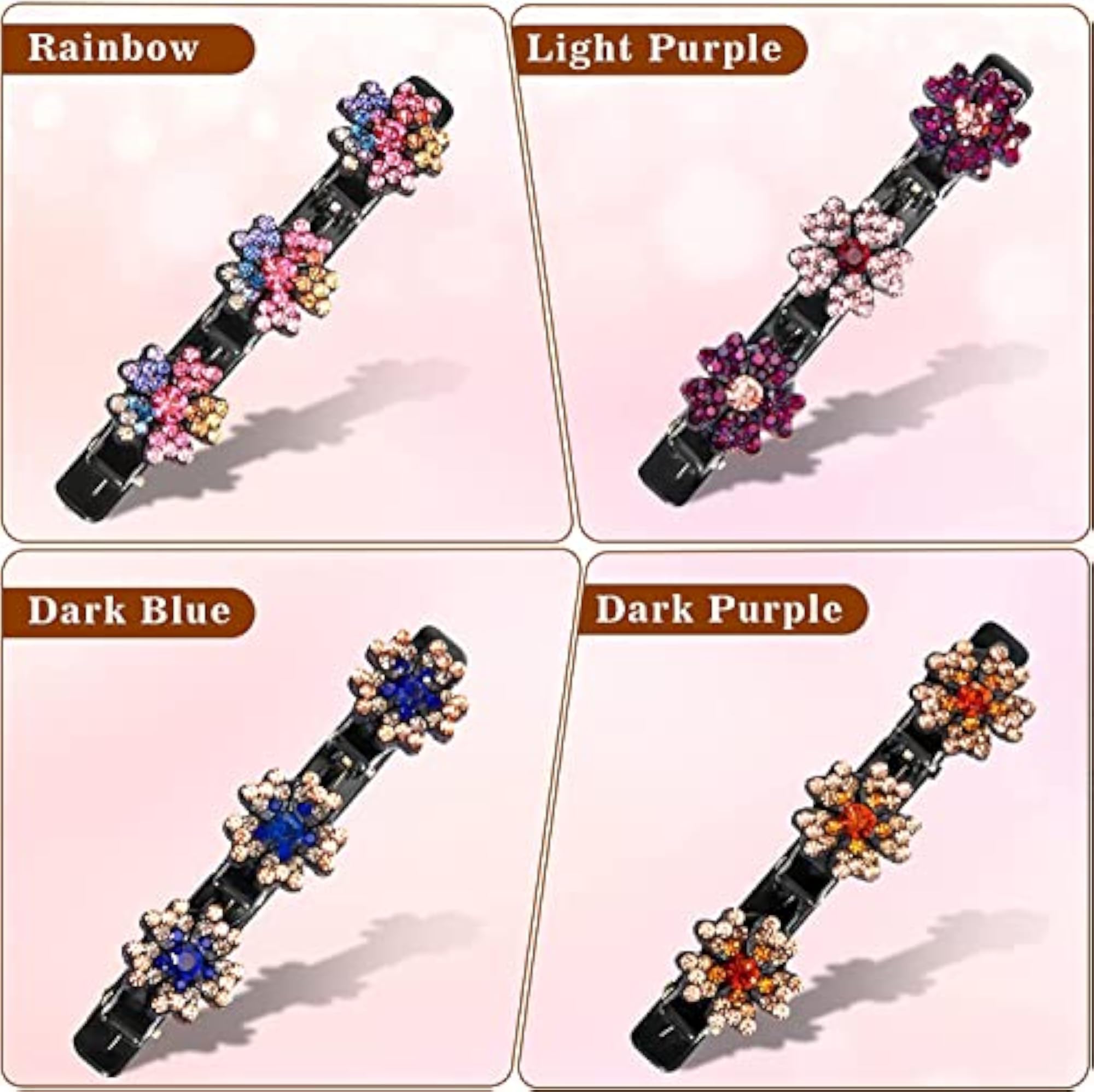 4 Pcs Braided Hair Clip Set with Crystal Rhinestone