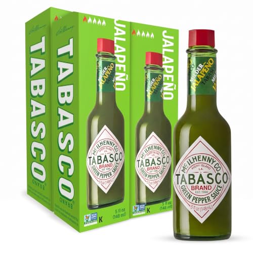 TABASCO Brand Green Jalapeno Pepper Hot Sauce, Mild Heat, Glass Bottle, Versatile &amp; Balanced, Crisp &amp; Zesty, Great on Mexican Dishes-&amp; More, 5 Fl Oz (Pack of 2)