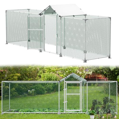 Aufun Gallinero de 4 m², cercado exterior 4 x 1 x 1,5 m con cerradura, gallinero para animales pequeños, gallinero, sombra recubierta de PVC, para jaula de mascotas, jaula de pájaros, animales
