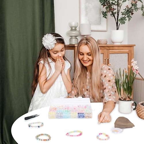 Image of Ambitieux DIY Bracelet Making Kit - 575+ Beads Jewelry Set with Glass, Double, Charms Pendants Accessories, Evil Eye, Elastic Thread, Cutter & Jute Bag - Craft Kit for Girls, Kids & Adults birthday 2 3 4 5 6 7 8 9 years (Crackle)