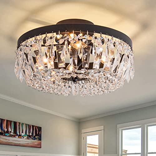 Ksryszcq 8004-4 Black Crystal Ceiling Light 4 Light Semi Flush Mount Ceiling Light Crystal Close To Ceiling Light Fixtures thumb #1