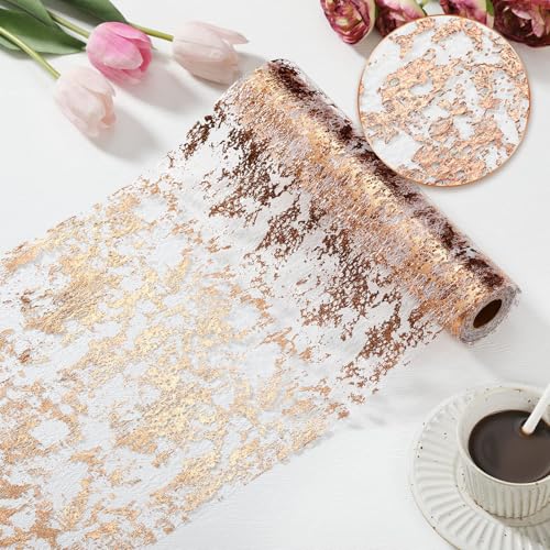 Camino de Mesa de Oro Rosa, Camino de Mesa Brillante, con Revestimiento de Lámina Dorada, Reutilizable, para Bodas, Cumpleaños, Navidad, Aniversario de Bodas de Oro