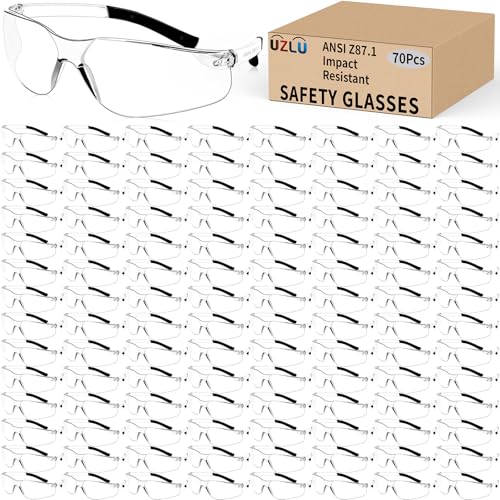 UZLU 70 PCS Safety Glasses Bulk for Men Women ANSI Z87.1 Protective Eyewear Scratch and Impact Resistant Safety goggles Polycarbonate Safety Sunglasses Working Lab Construction Science Outdoor