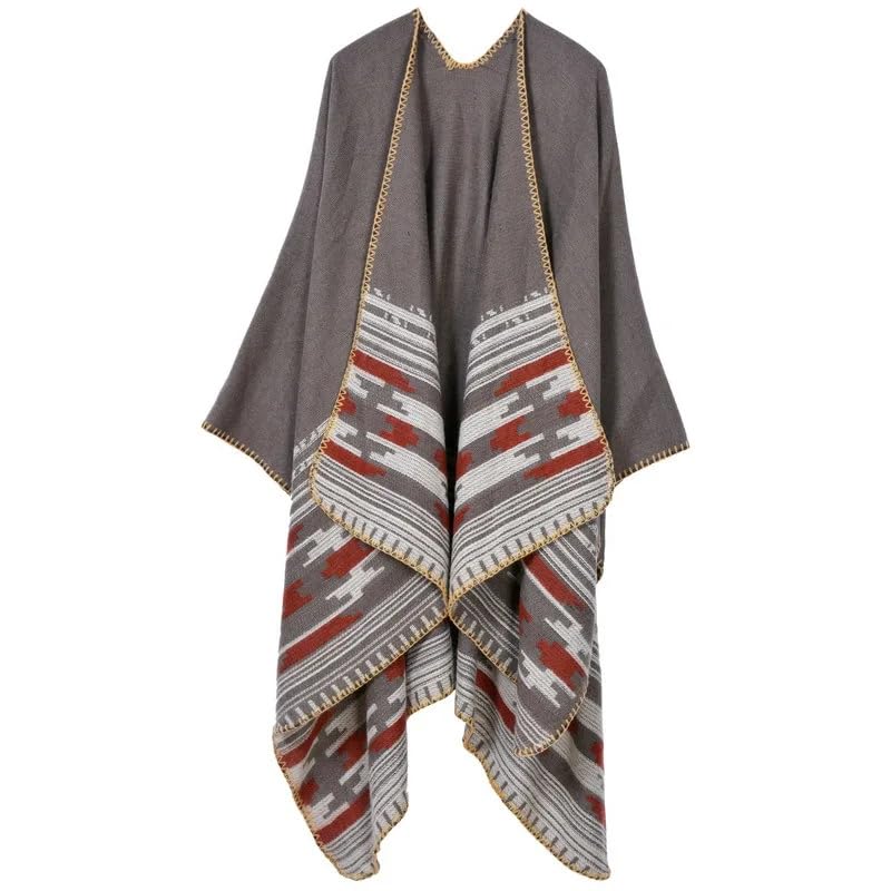Dninmim Suéter de punto estampado para mujer, poncho para otoño e invierno, casual, cálido, chales y bufandas