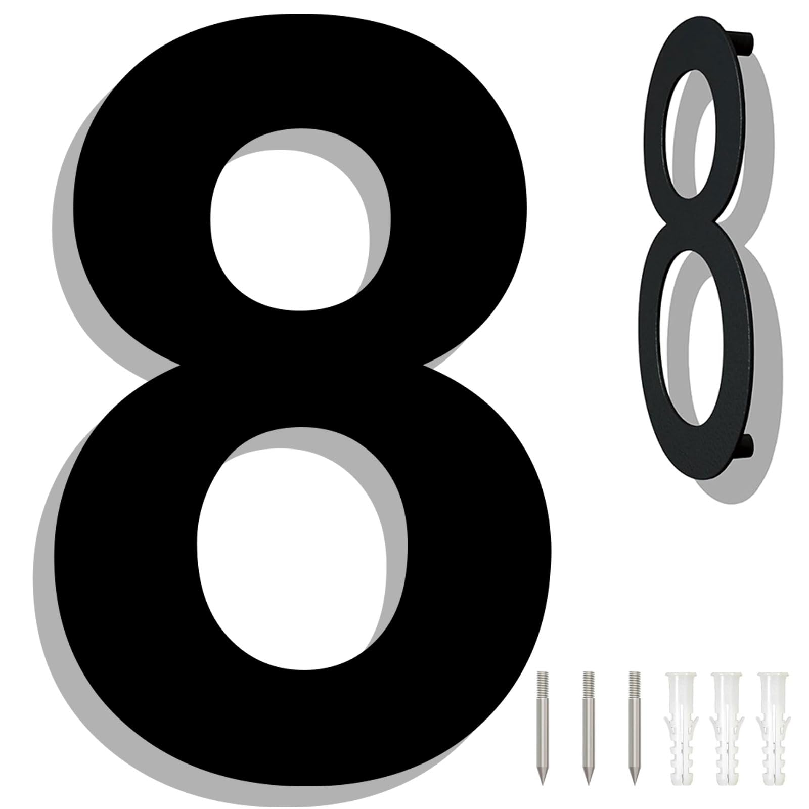 8" Stainless Steel Large Floating House Numbers, Black Metal Modern House Numbers for Outside, Anti-Rust Easy To Install Address Numbers for House with Nail Kit, Number 8