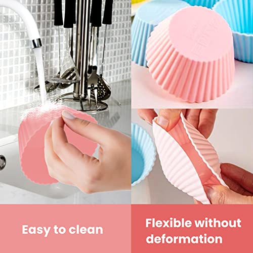 Silicone Cupcake Liners, Pack Of 12 Silicone Muffin Liners, Silicone Baking Cups, Reusable Cupcake Liners For Baking, Separate Food, Dishwasher Safe (Pink) #TOP4