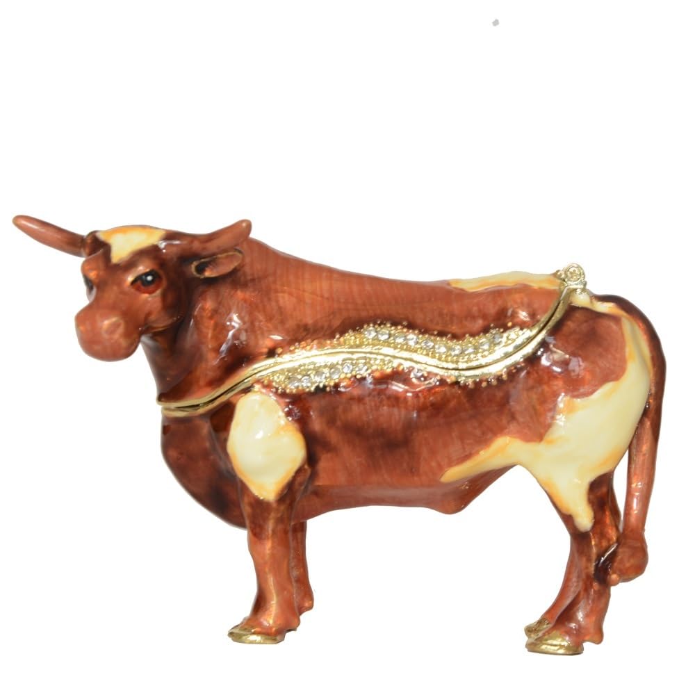 YOPI Bull Trinket Box, Hinged Jewelry Storage Container, Metal Collectible Gift for Ring Earring Necklace, Compatible with Animal Lovers